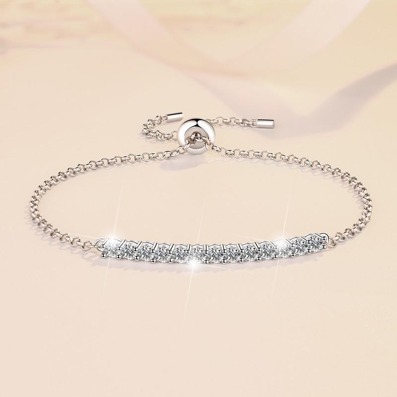 NO.223 S925 Sterling Silver Single Row Push-Pull Bracelet Synthetic Moissanite Bracelet