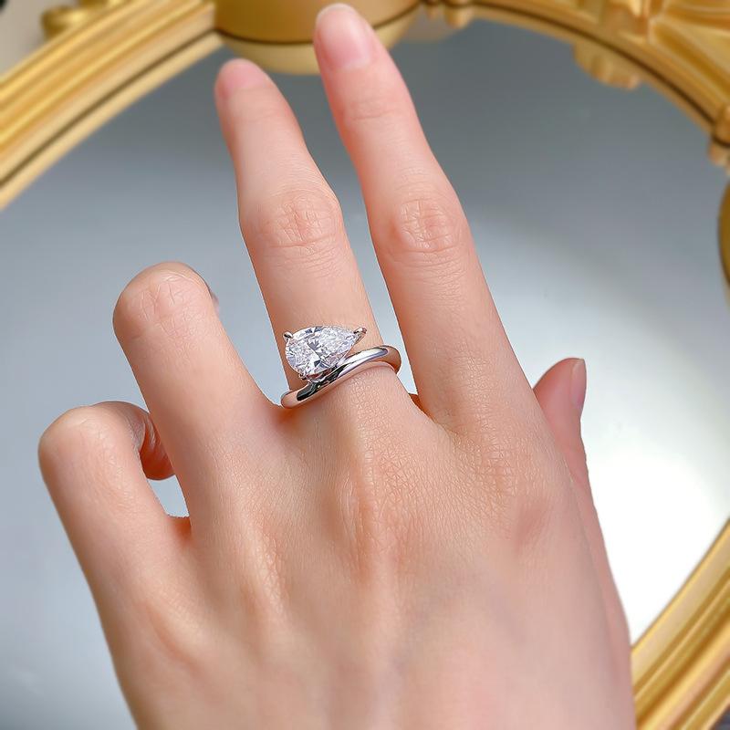 NO.029 S925 Sterling Silver Pear Ice Flower Cut Pear Ring 2 Karat 8A Cubic Zirconia Ring fashion jewelry accessory woman girl promise ring Springtok