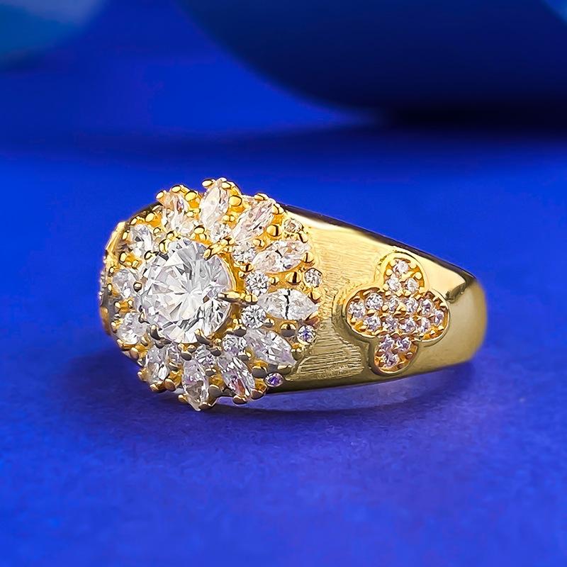 NO.228 S925 Sterling Silver Golden Plated Brushed Ring 6A Cubic Zirconia Ring fashion jewelry accessory woman girl promise ring Springtok