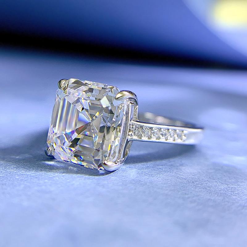 NO.025 S925 Sterling Silver Asscher Cut High Carbon Ring 10*10mm 8A Cubic Zirconia Ring fashion jewelry accessory woman girl promise ring Springtok
