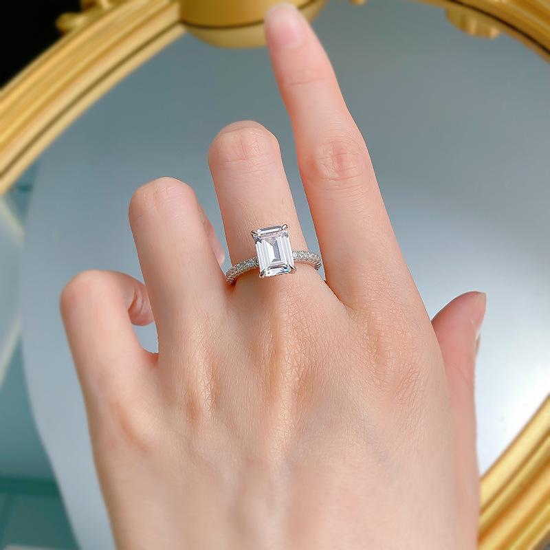 NO.069 S925 Sterling Silver Grandma Cut Square Sugar Ring 7*10mm 6A Cubic Zirconia Ring fashion jewelry accessory woman girl promise ring Springtok