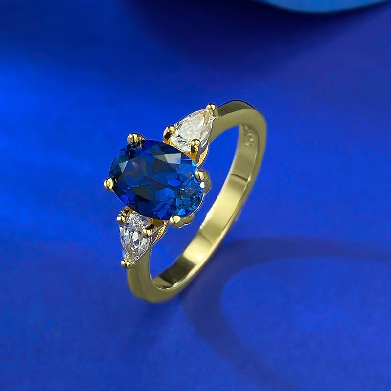 NO.053 S925 Sterling Silver Oval Cut Ring Red/Blue 6*8mm 6A Cubic Zirconia Ring fashion jewelry accessory woman girl promise ring Springtok