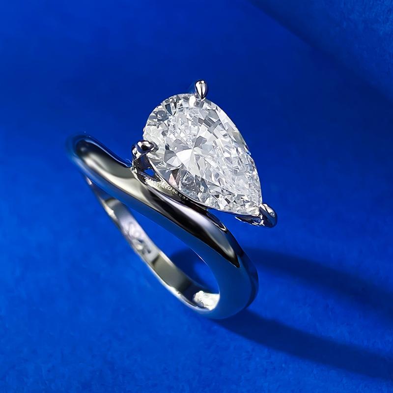 NO.029 S925 Sterling Silver Pear Ice Flower Cut Pear Ring 2 Karat 8A Cubic Zirconia Ring fashion jewelry accessory woman girl promise ring Springtok