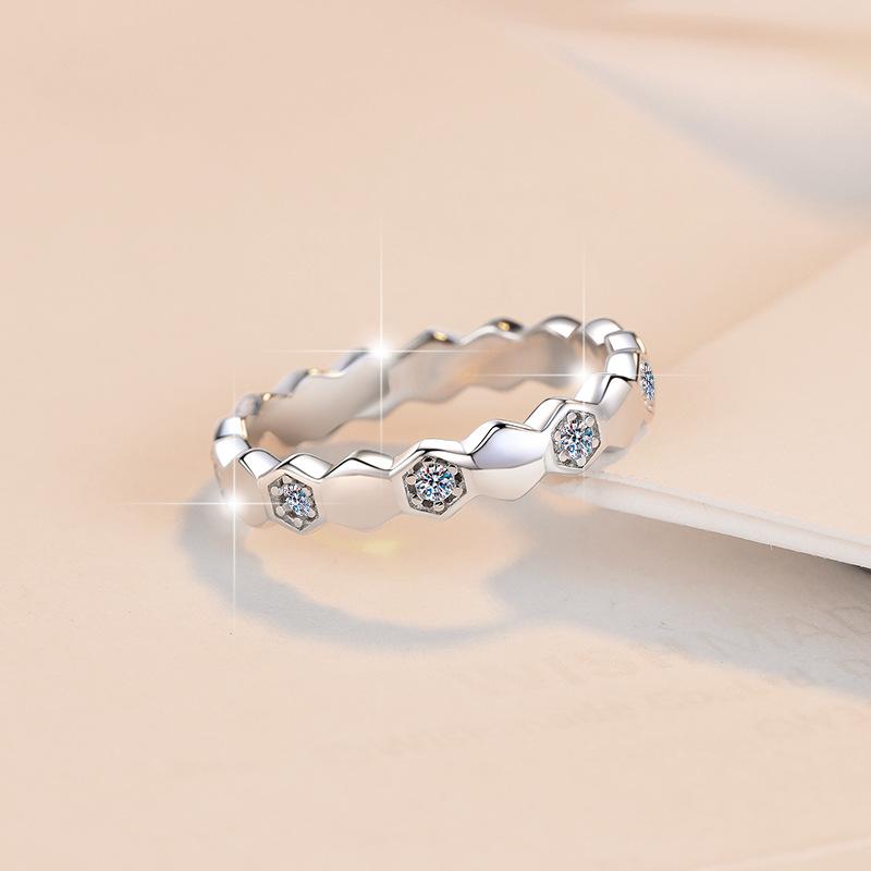 S925 Sterling Silver Honeycomb Band Ring Synthetic Moissanite Ring fashion jewelry accessory woman girl promise ring Springtok