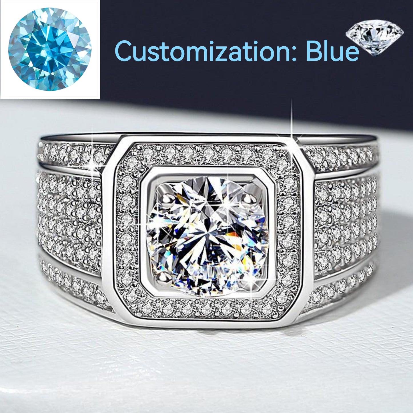 NO.153 S925 Sterling Silver Big Starry Synthetic Moissanite Ring fashion jewelry accessory promise ring Springtok Men's Ring