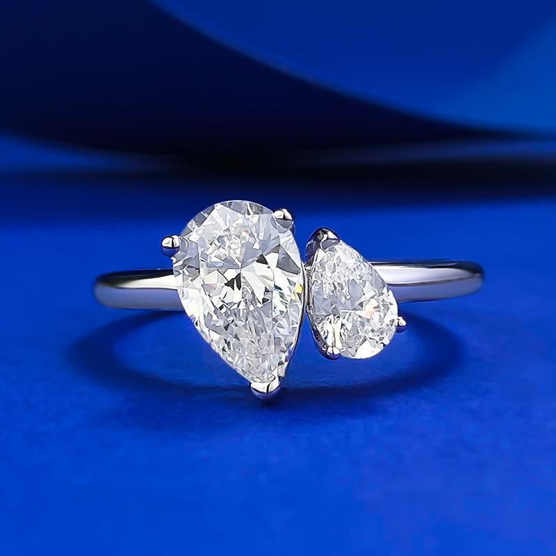 NO.030 S925 Sterling Silver Pear Ice Flower Cut Double Pear-Shaped Ring 6 * 9mm 8A Cubic Zirconia Ring fashion jewelry accessory woman girl promise ring Springtok