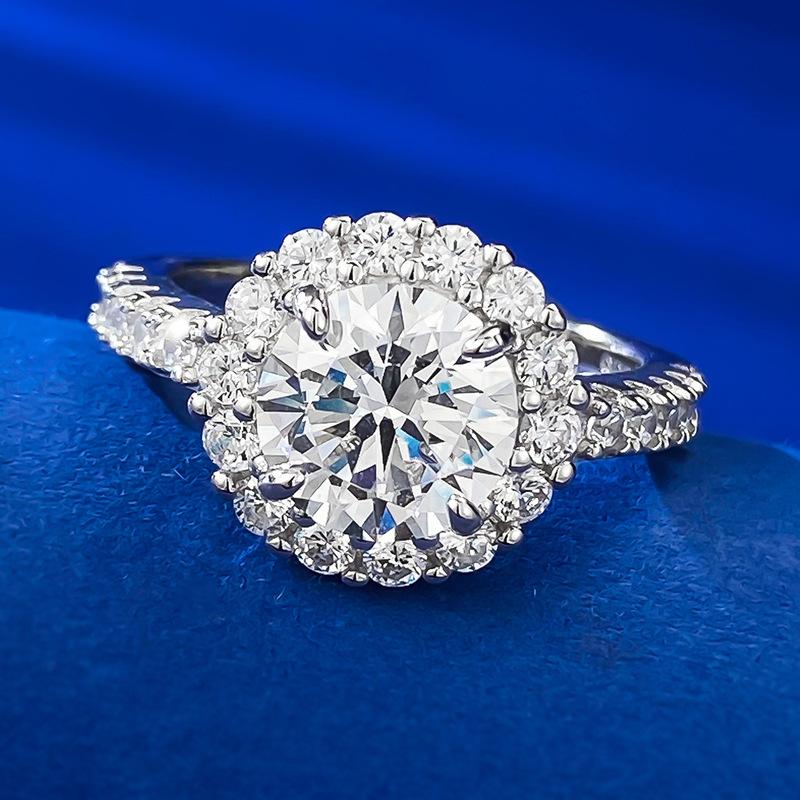NO.082 S925 Sterling Silver round Cut round Ring 8 * 8mm 6A Cubic Zirconia Ring fashion jewelry accessory woman girl promise ring Springtok