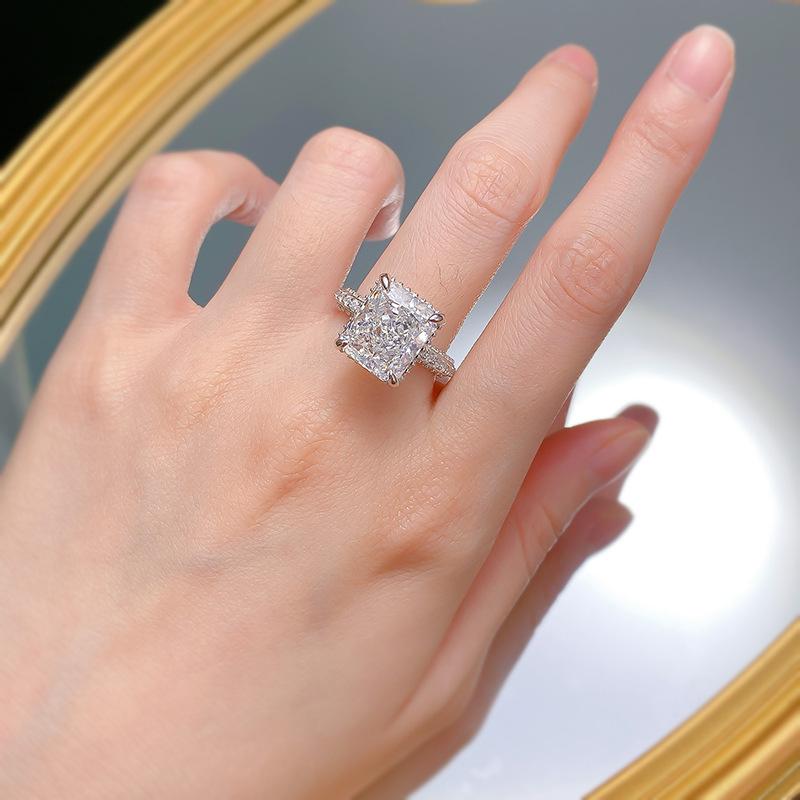 NO.016 S925 Sterling Silver Ice Flower Cut High Carbon Ring 10*12 8A Cubic Zirconia Ring fashion jewelry accessory woman girl promise ring Springtok