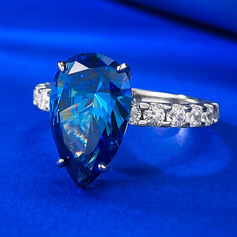 NO.036 S925 sterling silver blue pear cut ring 9*14mm 8A cubic zirconia ring fashion jewelry accessory woman girl promise ring Springtok