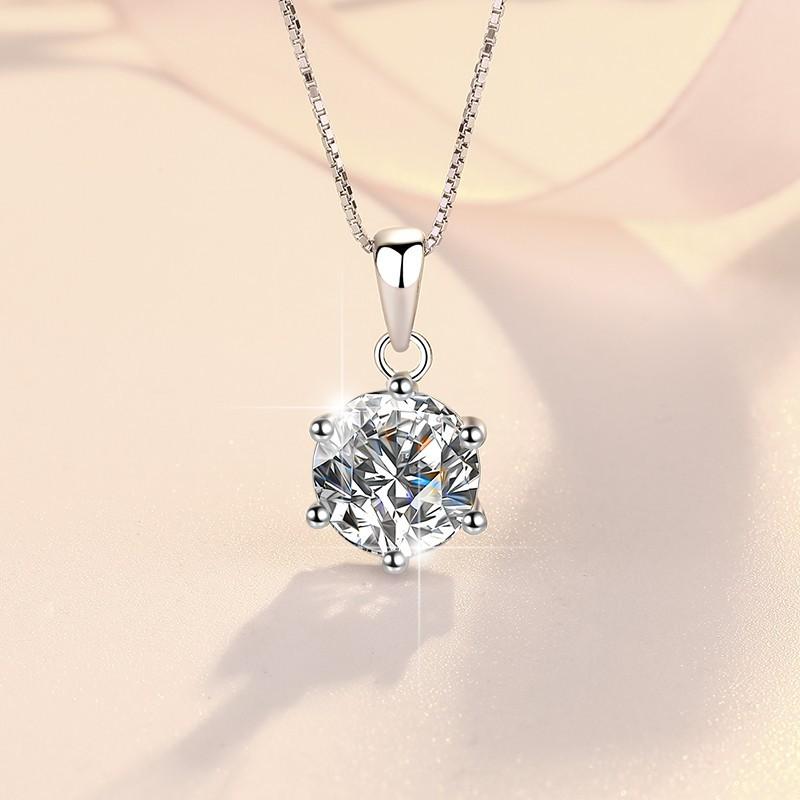 NO.192 S925 Sterling Silver Six Claw High Grade Synthetic Moissanite Certified Pendant /1 /2 /3 /5 Carat D Color E Cut VVS1 Clarity Birthday Gift Minimalist Pendant Necklace Springtok