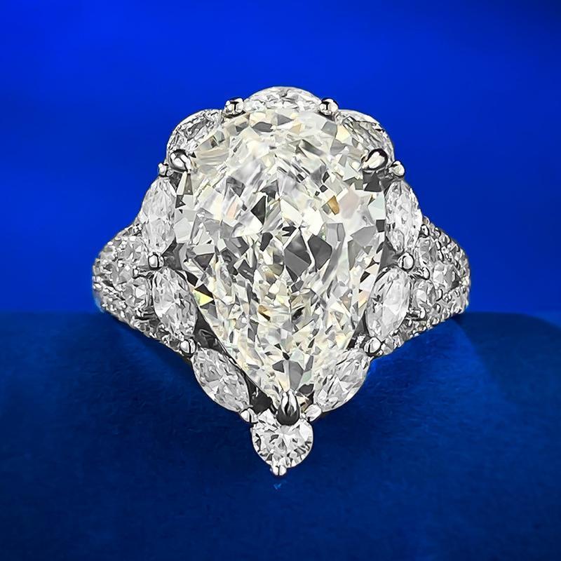 NO.035 S925 Sterling Silver Ice Flower Cut Pear-Shaped 10 * 14mm Ring with 8Aubic Zirconia - Elegant Daily Life and Birthday Gift for Women fashion jewelry accessory woman girl promise ring Springtok