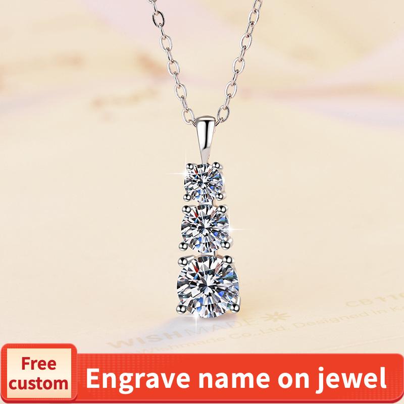 NO.205 S925 Sterling Silver Triple Synthetic Moissanite Necklace Birthday Gift Minimalist Pendant Necklace Springtok