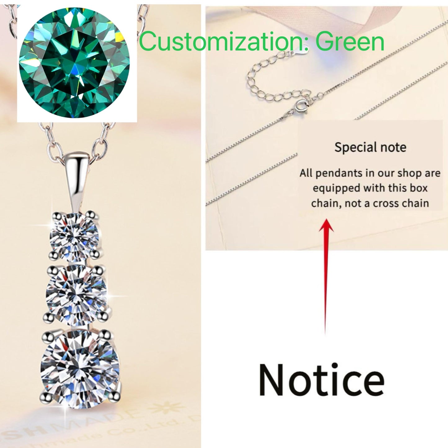 NO.205 S925 Sterling Silver Triple Synthetic Moissanite Necklace Birthday Gift Minimalist Pendant Necklace Springtok