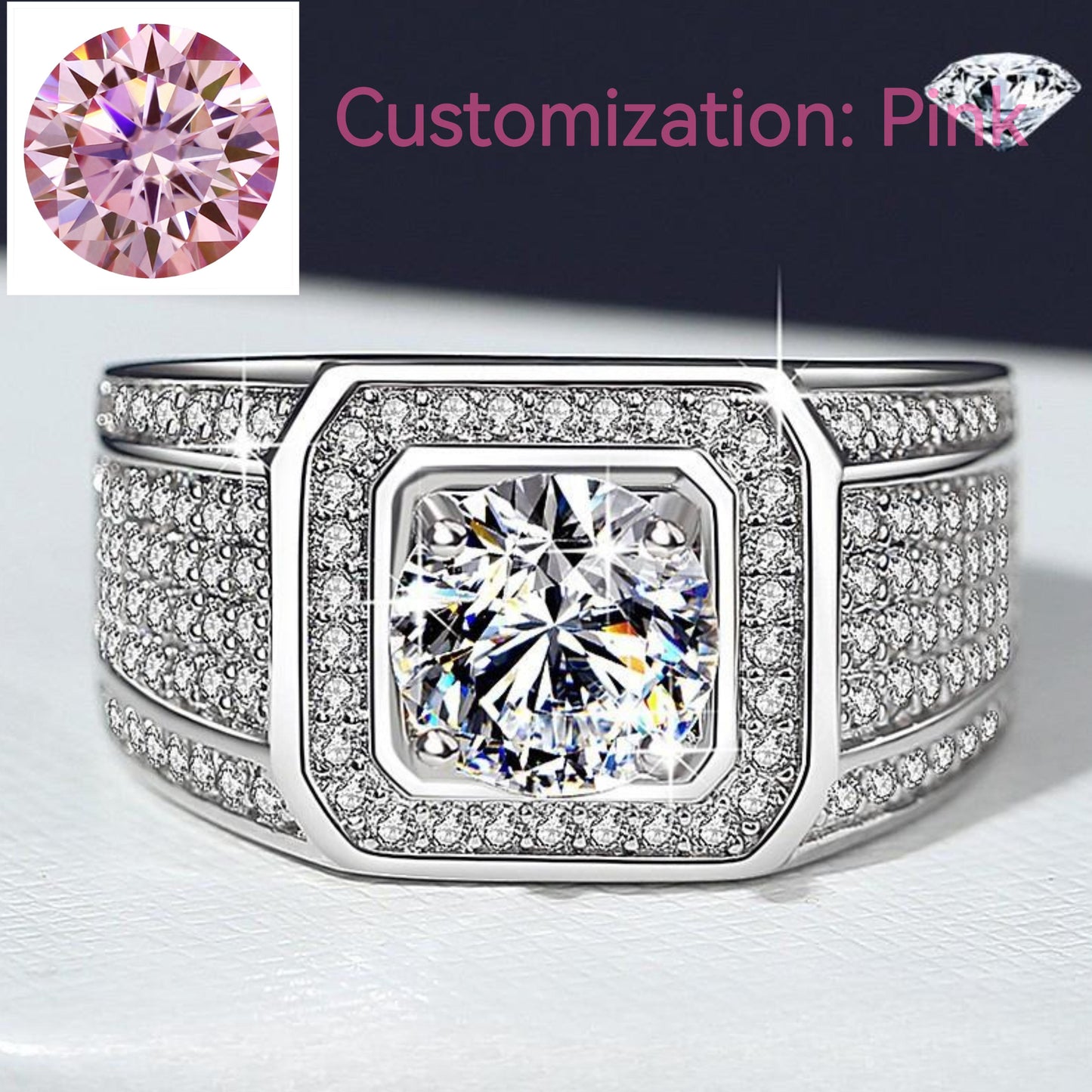 NO.153 S925 Sterling Silver Big Starry Synthetic Moissanite Ring fashion jewelry accessory promise ring Springtok Men's Ring