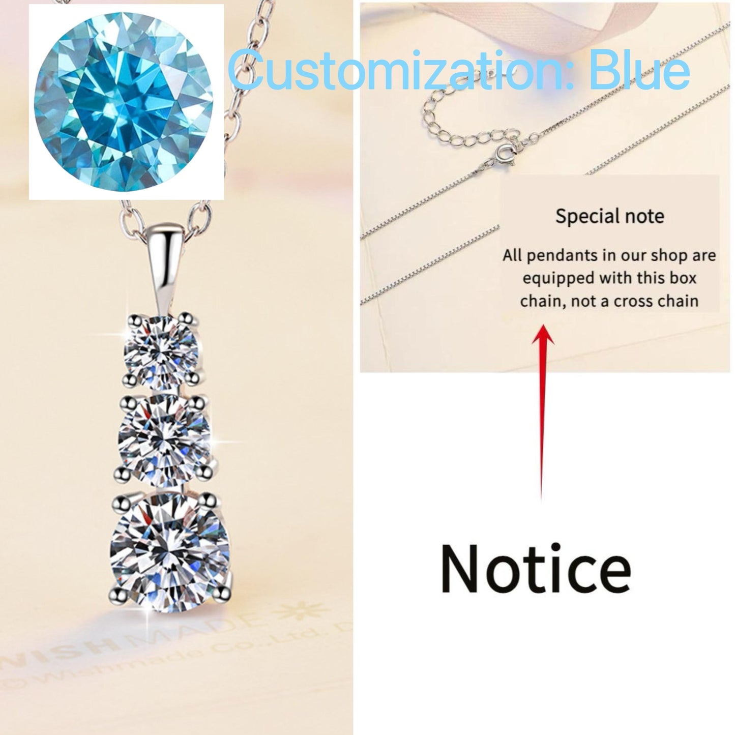 NO.205 S925 Sterling Silver Triple Synthetic Moissanite Necklace Birthday Gift Minimalist Pendant Necklace Springtok