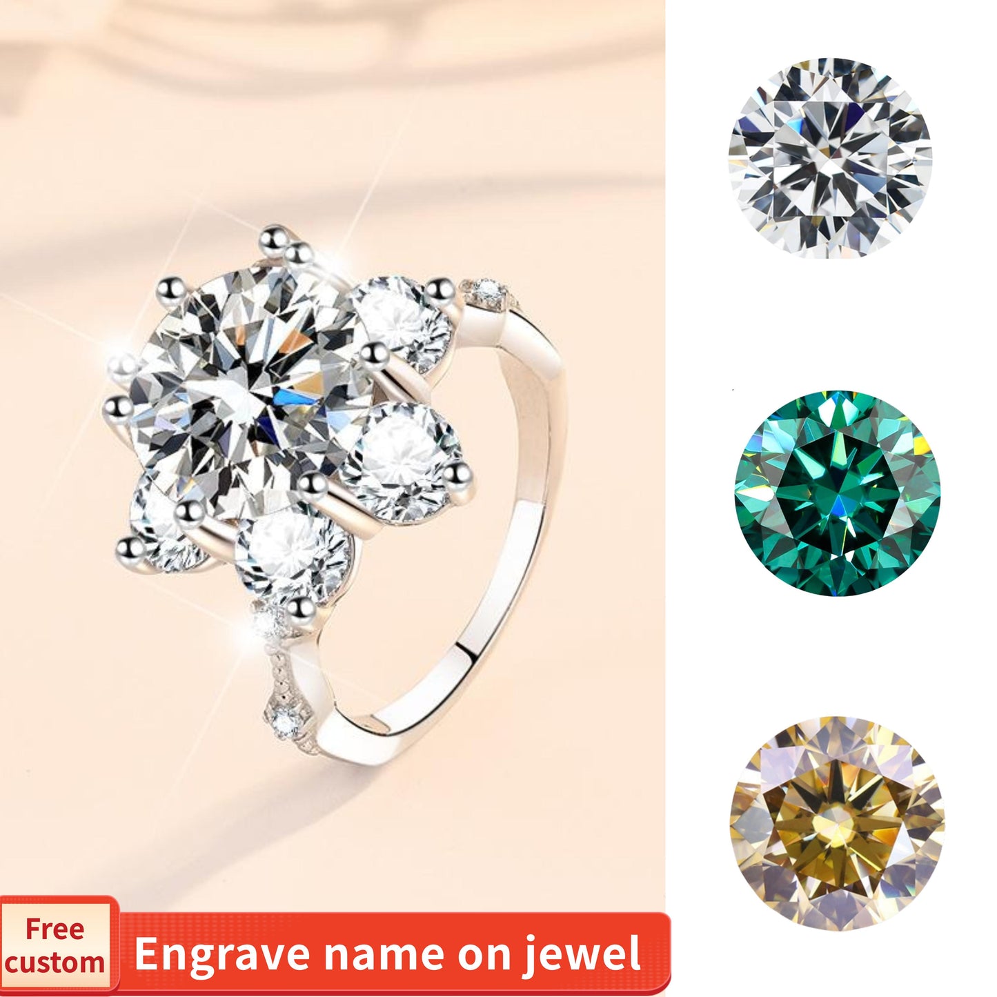 NO.127 S925 Sterling Silver Synthetic Moissanite Ring Flower Ring fashion jewelry accessory woman girl promise ring Springtok