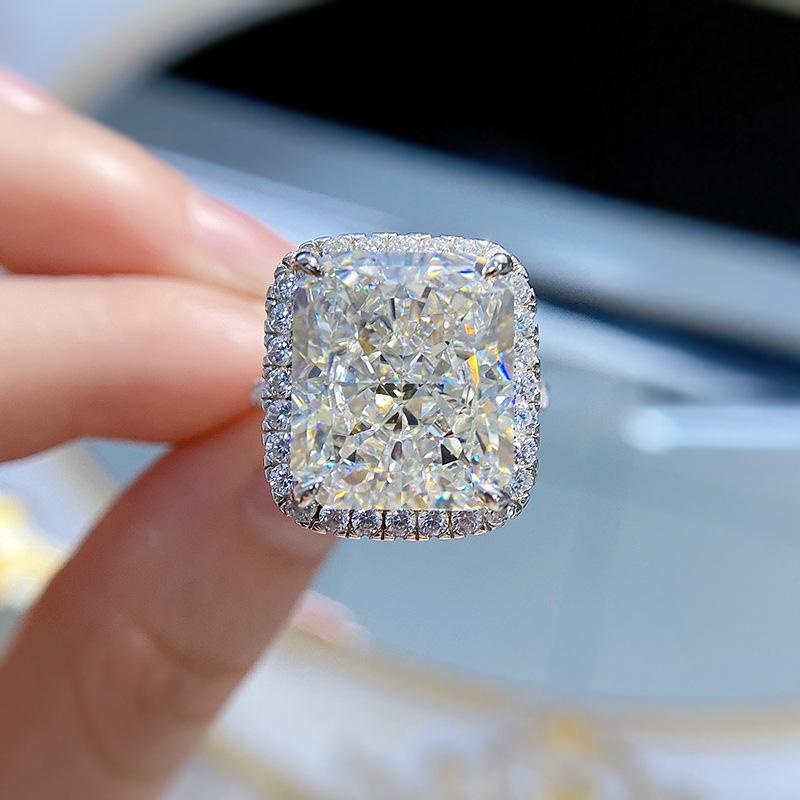 NO.015 S925 Sterling Silver Ice Flower Cut High Carbon Ring 12*14 8A Cubic Zirconia Ring fashion jewelry accessory woman girl promise ring Springtok