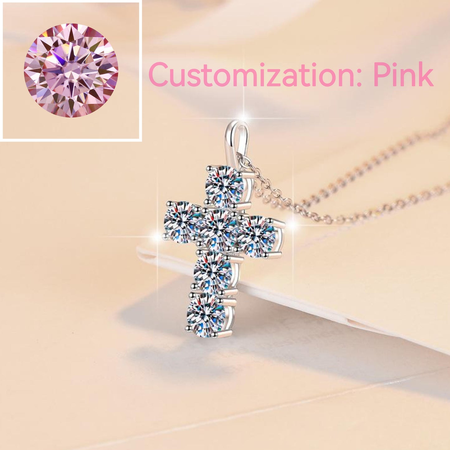 NO.201 S925 Sterling Silver Synthetic Moissanite Big Cross Necklace Birthday Gift Minimalist Pendant Necklace Springtok