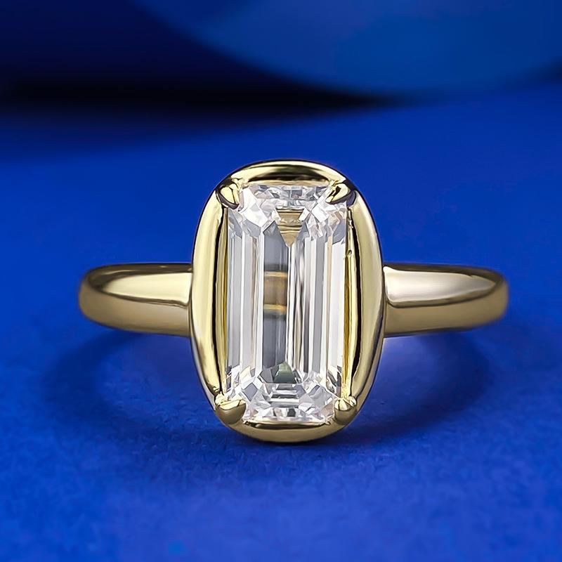 NO.067 S925 Sterling Silver Grandma Cut Golden Cube Sugar Ring 5*10mm 6A Cubic Zirconia Ring Daily Wear fashion jewelry accessory woman girl promise ring Springtok