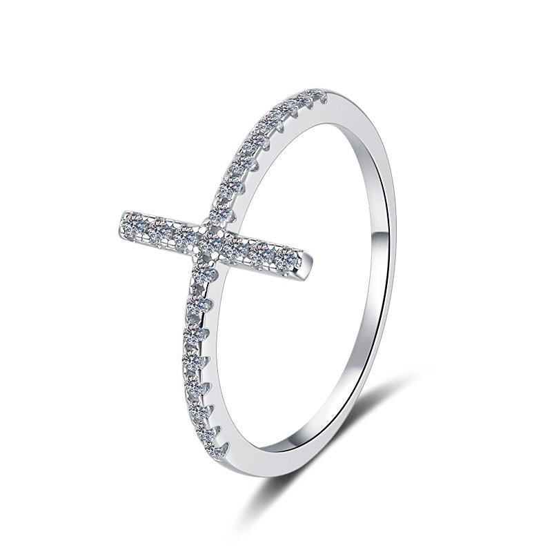 NO.141 925 Sterling Silver Cross Ring Synthetic Moissanite Ring elegant luxury daily life woman birthday gift engagement Springtok