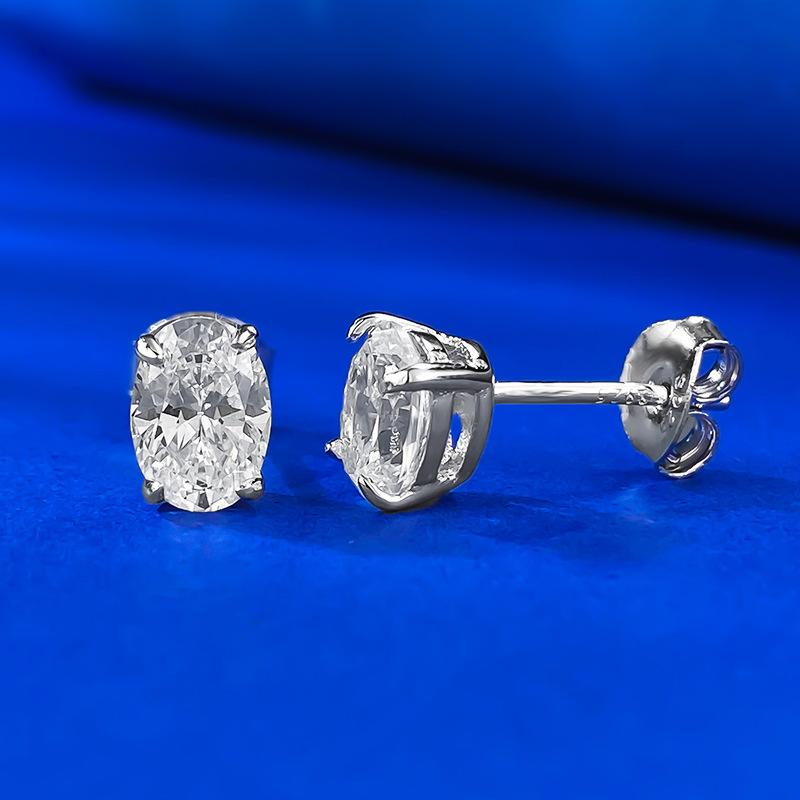 NO.188 S925 Sterling Silver Oval Cut Oval Earrings 5*7 6A Cubic Zirconia Earrings Glittering daily life Earrings Springtok