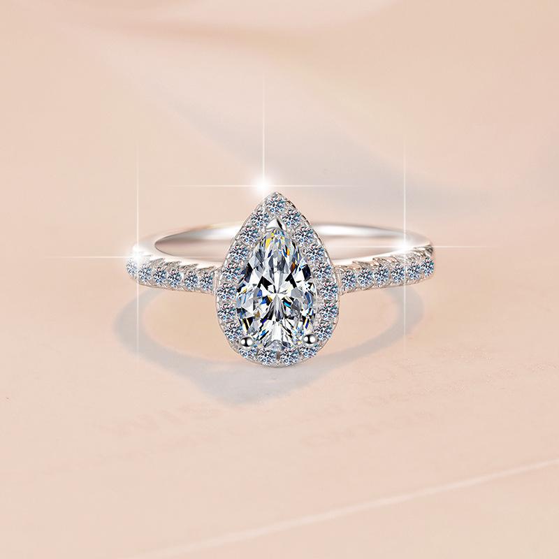 NO.138 S925 Sterling Silver Ring Water Drop Girl Heart Ring Synthetic Moissanite Ring fashion jewelry accessory woman girl promise ring Springtok