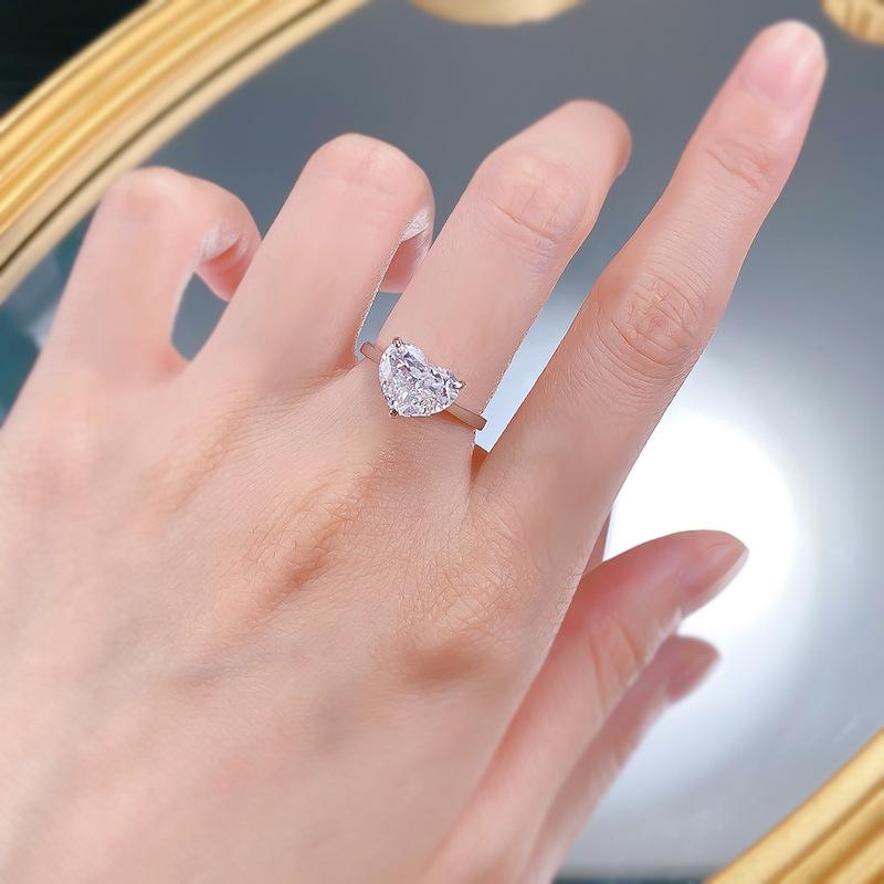 NO.085 S925 Sterling Silver Ice Flower Cut Fat Heart Ring 10*8mm 8A Cubic Zirconia Ring - Elegant Luxury Wedding Ring for Daily Life and Engagements fashion jewelry accessory woman girl promise ring Springtok