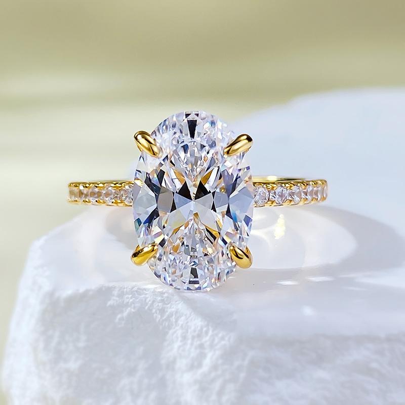 NO.001 S925 Sterling Silver Radiant Cut Oval Four-Claw Ring 8*12 8A Cubic Zirconia Ring fashion jewelry accessory woman girl promise ring Springtok