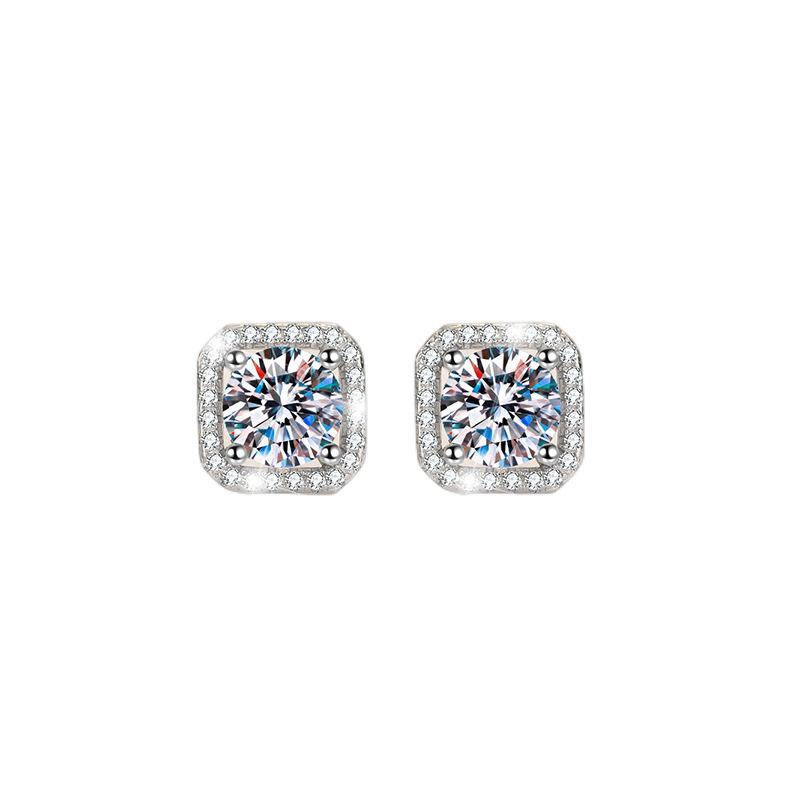 NO.162 S925 Sterling Silver High Grade Synthetic Moissanite Square Stud Earrings High Grade Of D Color E Cut VVS1 Clarity valentine gift elegant stud earring minimalist new style Springtok