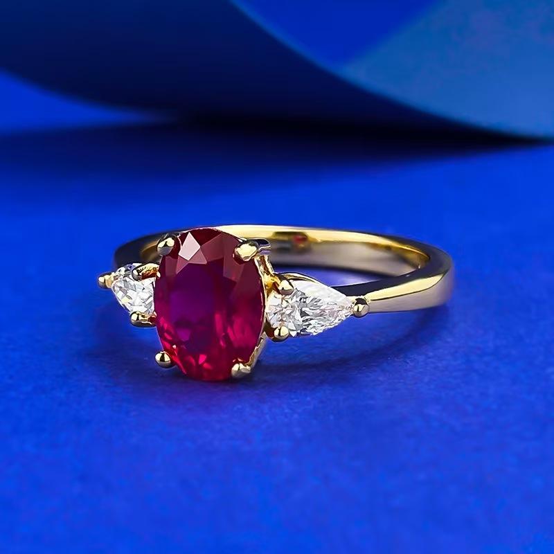 NO.053 S925 Sterling Silver Oval Cut Ring Red/Blue 6*8mm 6A Cubic Zirconia Ring fashion jewelry accessory woman girl promise ring Springtok