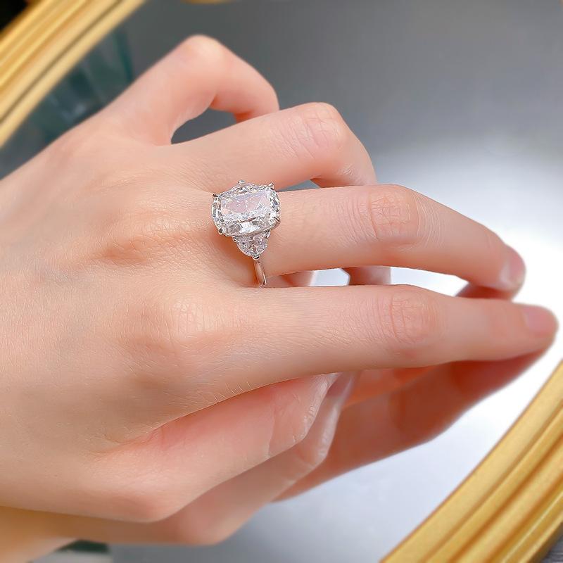 NO.047 S925 Sterling Silver Ice Flower Cut Pigeon eggs Ring 9*13 8A Cubic Zirconia Ring fashion jewelry accessory woman girl promise ring Springtok