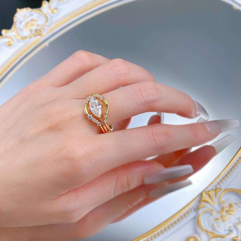 NO.077 S925 Sterling Silver Marquise Ring 6*12mm with 6A Cubic Zirconia - Three-Piece Ring Set for Elegant Luxury and Daily Life Use fashion jewelry accessory woman girl promise ring Springtok