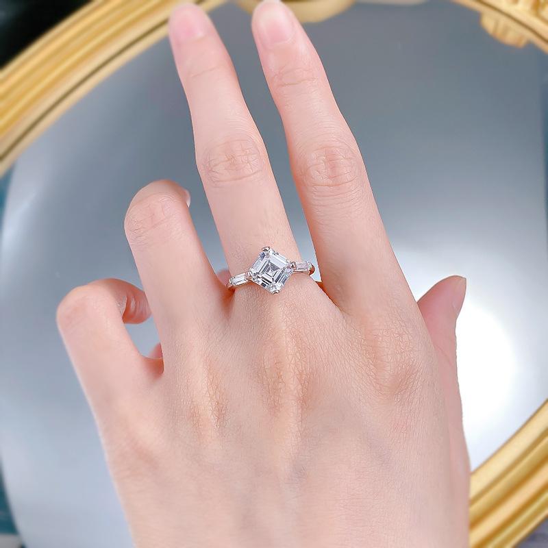 NO.026 S925 Sterling Silver Asscher Cut Square Ring 8*8mm 8A Cubic Zirconia Ring fashion jewelry accessory woman girl promise ring Springtok