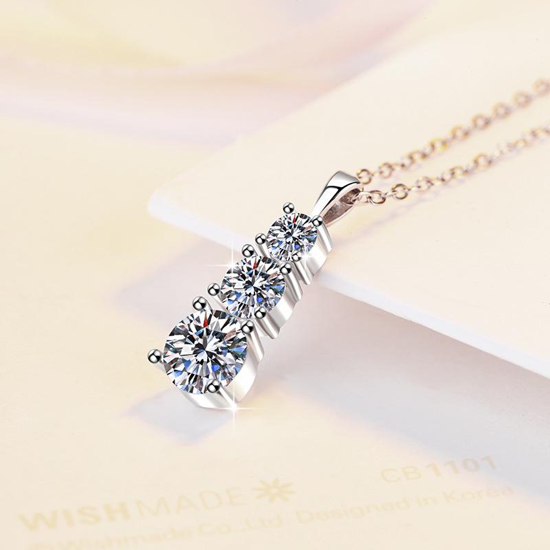 NO.205 S925 Sterling Silver Triple Synthetic Moissanite Necklace Birthday Gift Minimalist Pendant Necklace Springtok