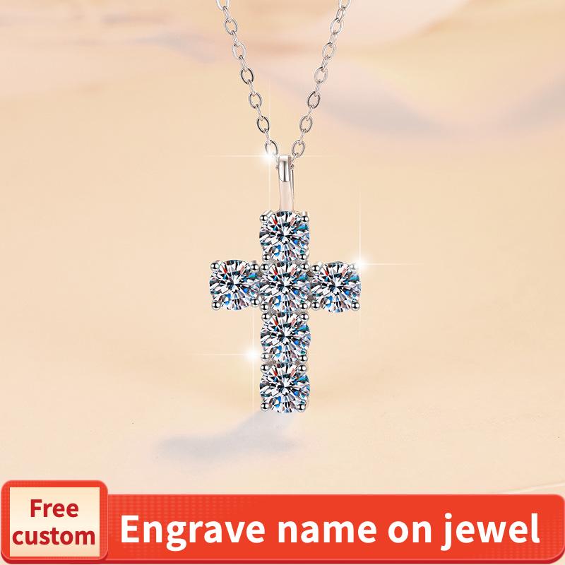 NO.201 S925 Sterling Silver Synthetic Moissanite Big Cross Necklace Birthday Gift Minimalist Pendant Necklace Springtok