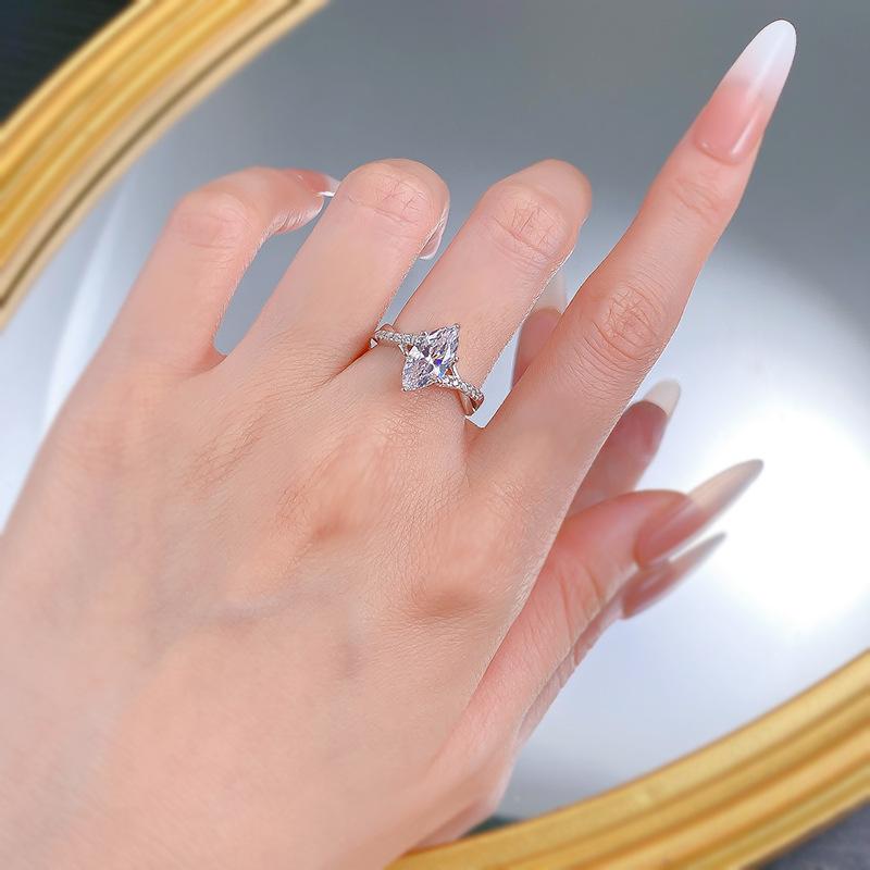 NO.073 S925 Sterling Silver Marquise Cut Horse Eye Ring 6*12 6A Cubic Zirconia Ring fashion jewelry accessory woman girl promise ring Springtok