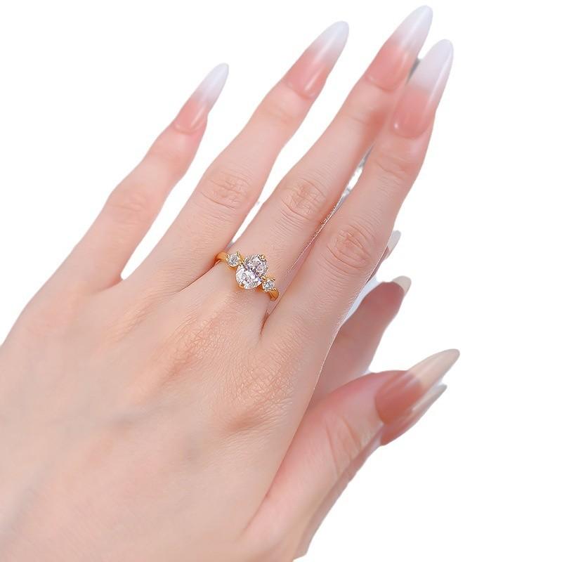 NO.044 S925 Sterling Silver Golden-Plated Oval Cut Ring 7 * 9mm 6A Cubic Zirconia Ring fashion jewelry accessory woman girl promise ring Springtok