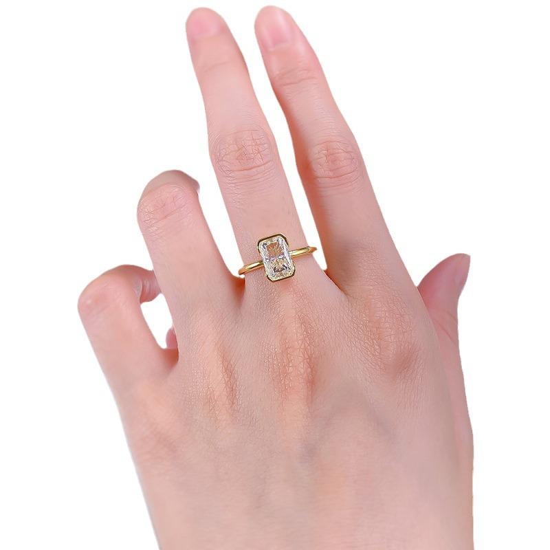 NO.018 S925 Sterling Silver Radiant Cut Rectangular Shaped Bezel Setting Ring 6*9mm 8A Cubic Zirconia Ring fashion jewelry accessory woman girl promise ring Springtok
