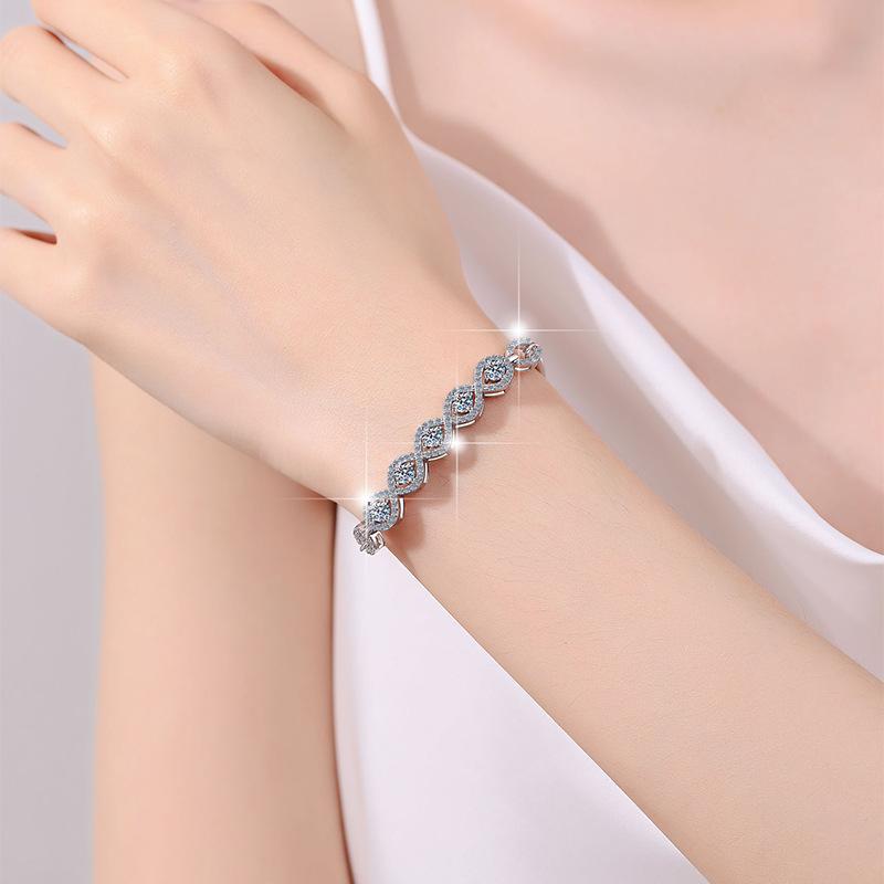 NO.210 S925 Sterling Silver Five Stars Bracelet Synthetic Moissanite Bracelet