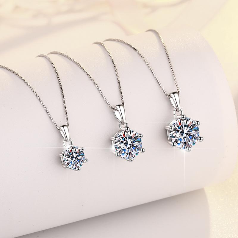 NO.192 S925 Sterling Silver Six Claw High Grade Synthetic Moissanite Certified Pendant /1 /2 /3 /5 Carat D Color E Cut VVS1 Clarity Birthday Gift Minimalist Pendant Necklace Springtok