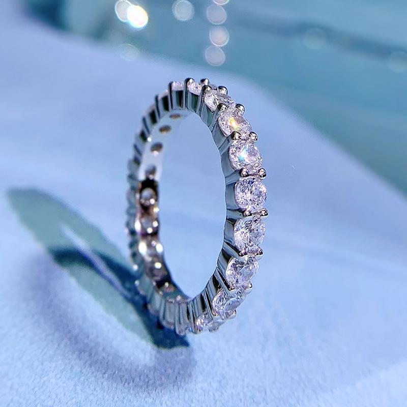 NO.098 S925 Sterling Silver Row Ring 6A Cubic Zirconia Ring ring fashion jewelry accessory woman girl promise ring Springtok