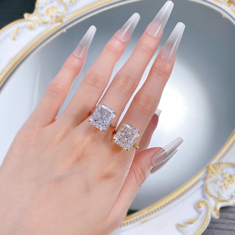 NO.011 S925 Sterling Silver Ice Flower Cut Square Ring 12*14mm 8A Cubic Zirconia Ring fashion jewelry accessory woman girl promise ring Springtok