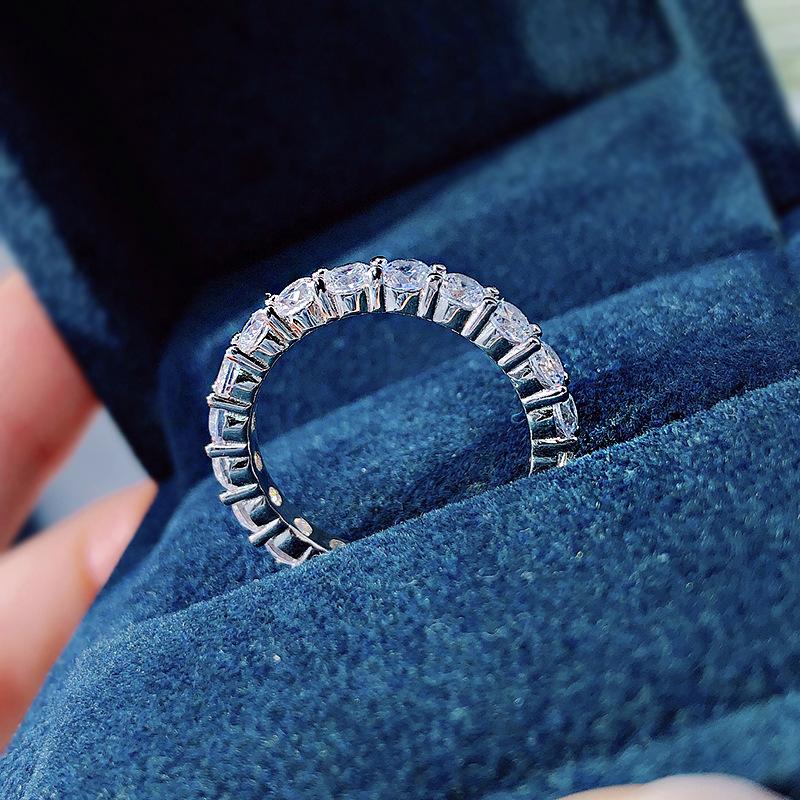 NO.098 S925 Sterling Silver Row Ring 6A Cubic Zirconia Ring ring fashion jewelry accessory woman girl promise ring Springtok