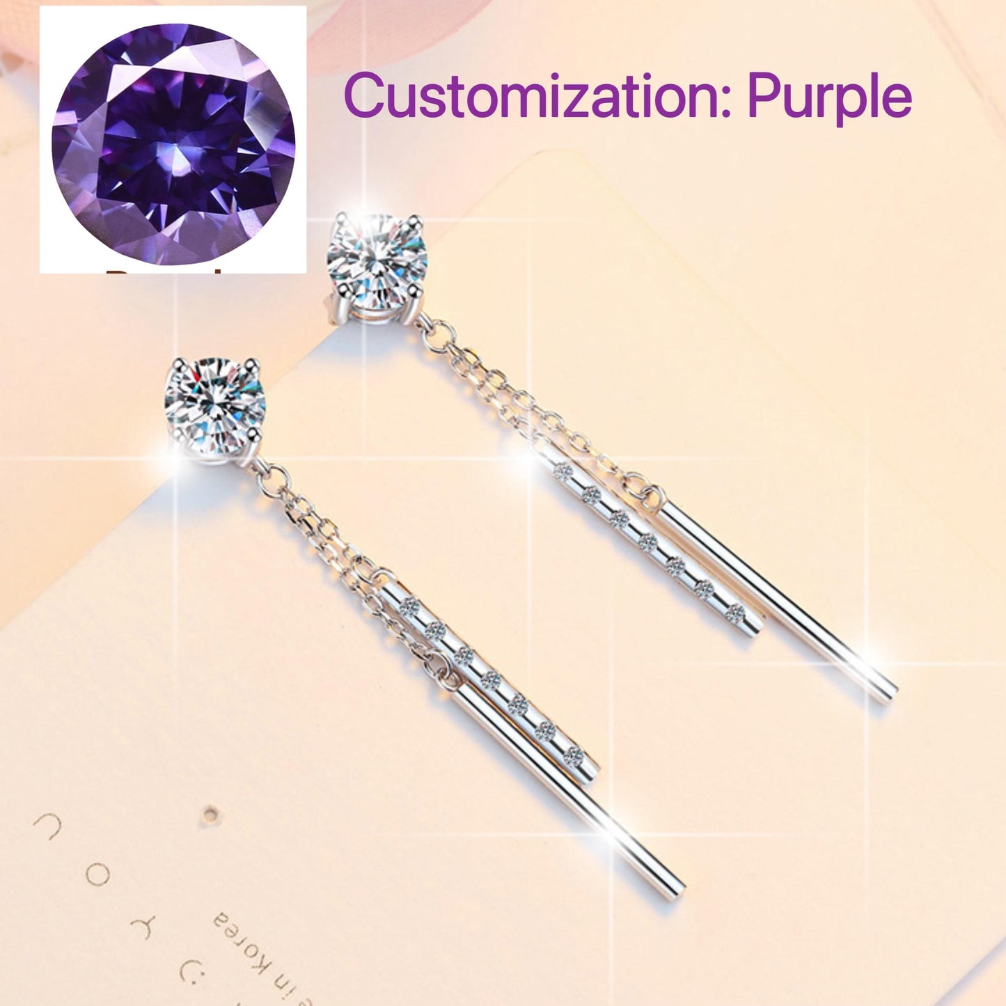 NO.175 S925 Sterling Silver Long Tassel Stud Earrings Synthetic Moissanite Stud Earrings Glittering daily life Earrings Springtok