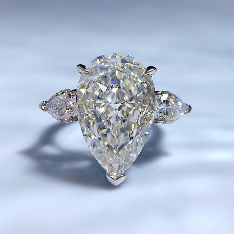 NO.034 S925 Sterling Silver Pear Shape Ice Flower Cut Ring 11*17mm White/Pink Cubic Zirconia 8A with Elegant Luxury Design for Daily Life and Engagements fashion jewelry accessory woman girl promise ring Springtok
