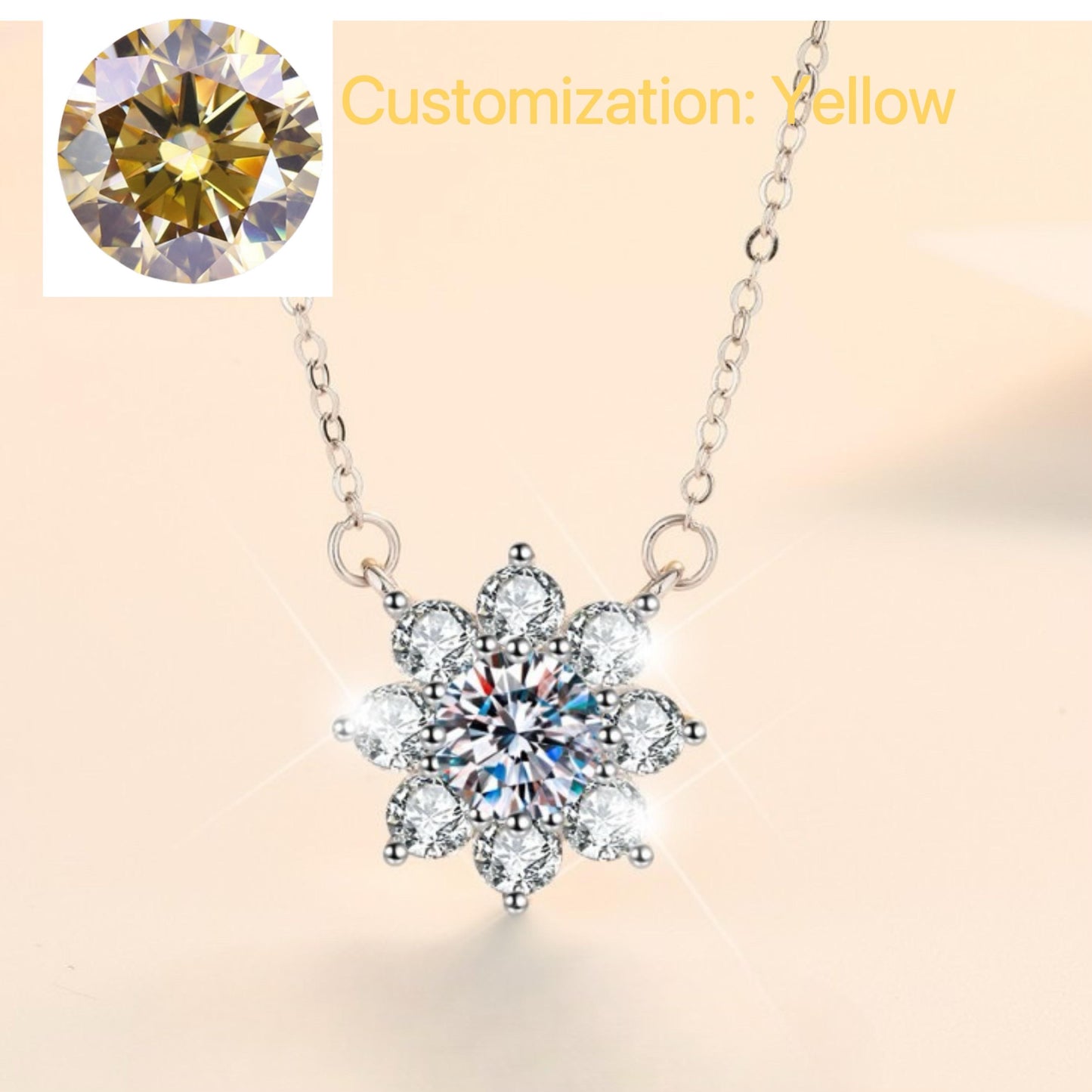 NO.200 S925 Sterling Silver Sunflower Synthetic Moissanite Necklace Birthday Gift Minimalist Pendant Necklace Springtok