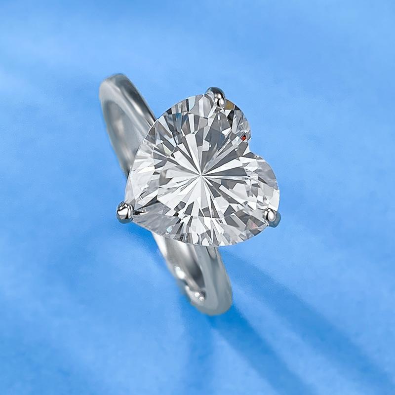 NO.084 S925 Sterling Silver Heart Cut Heart-Shaped Ring 10*10 6A Cubic Zirconia Ring 4 Carat fashion jewelry accessory woman girl promise ring Springtok