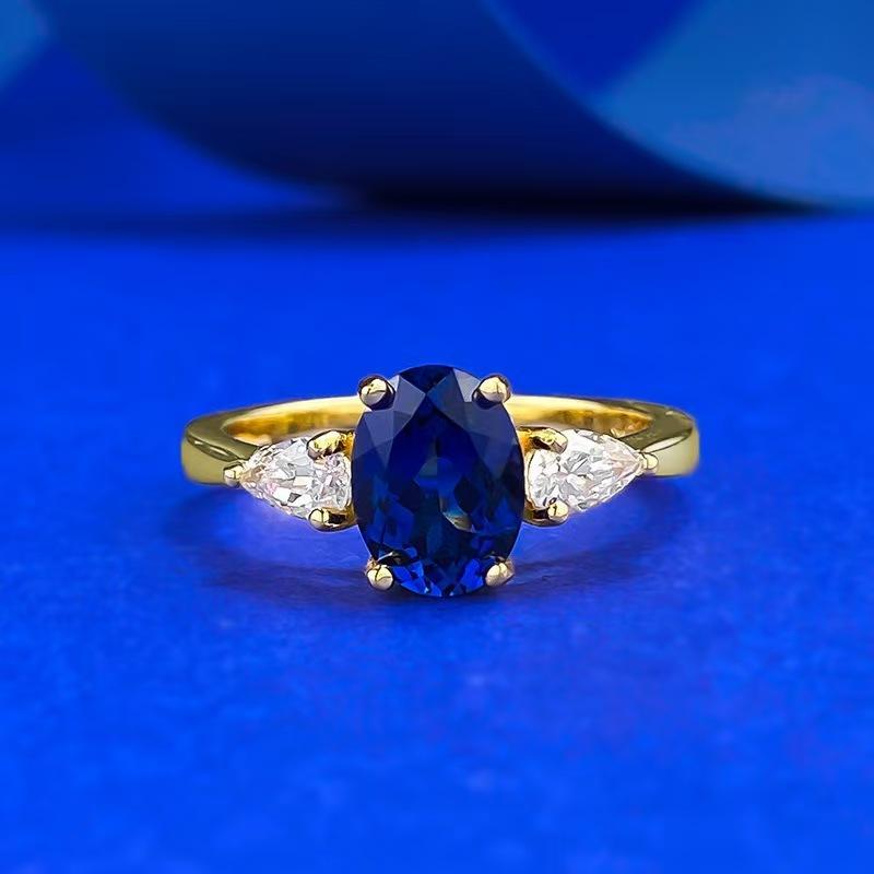 NO.053 S925 Sterling Silver Oval Cut Ring Red/Blue 6*8mm 6A Cubic Zirconia Ring fashion jewelry accessory woman girl promise ring Springtok