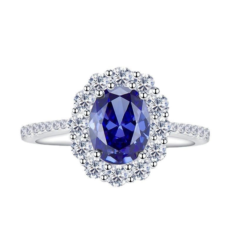 NO.054 S925 sterling silver oval cut ring 7*9mm 6A blue cubic zirconia ring fashion jewelry accessory woman girl promise ring Springtok