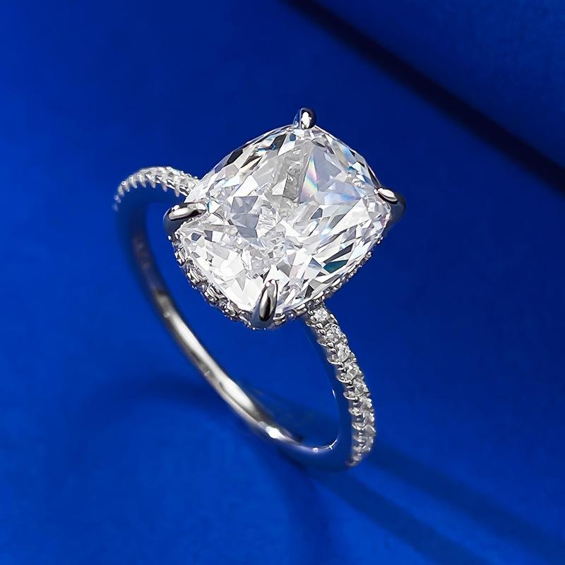 NO.021 S925 Sterling Silver Ice Flower cut Cushion Ring 8*10mm 8A cubic zirconia ring fashion jewelry accessory woman girl promise ring Springtok